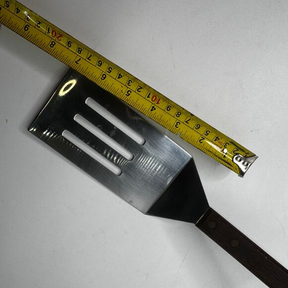 Vintage Household Japan Stainless Slotted Short Spatula Turner Wood Handle - Picture 7 of 7